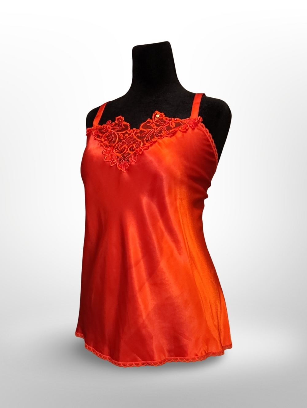 Perfectform Vintage Camisole Red Lace Sequin Size 2X Burlesque Femme Fatale 80s